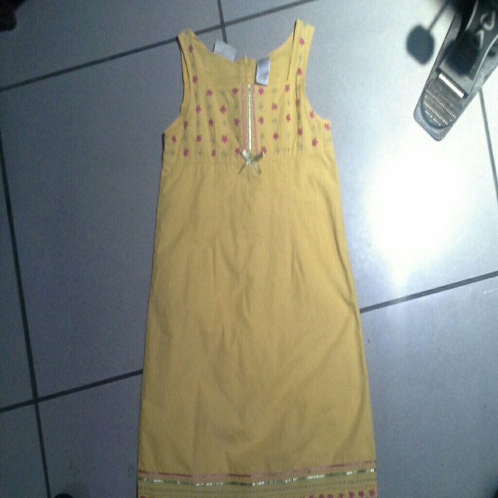 YELLOW EMBROIDERED DRESS FLORAL RIBBONS DRESS